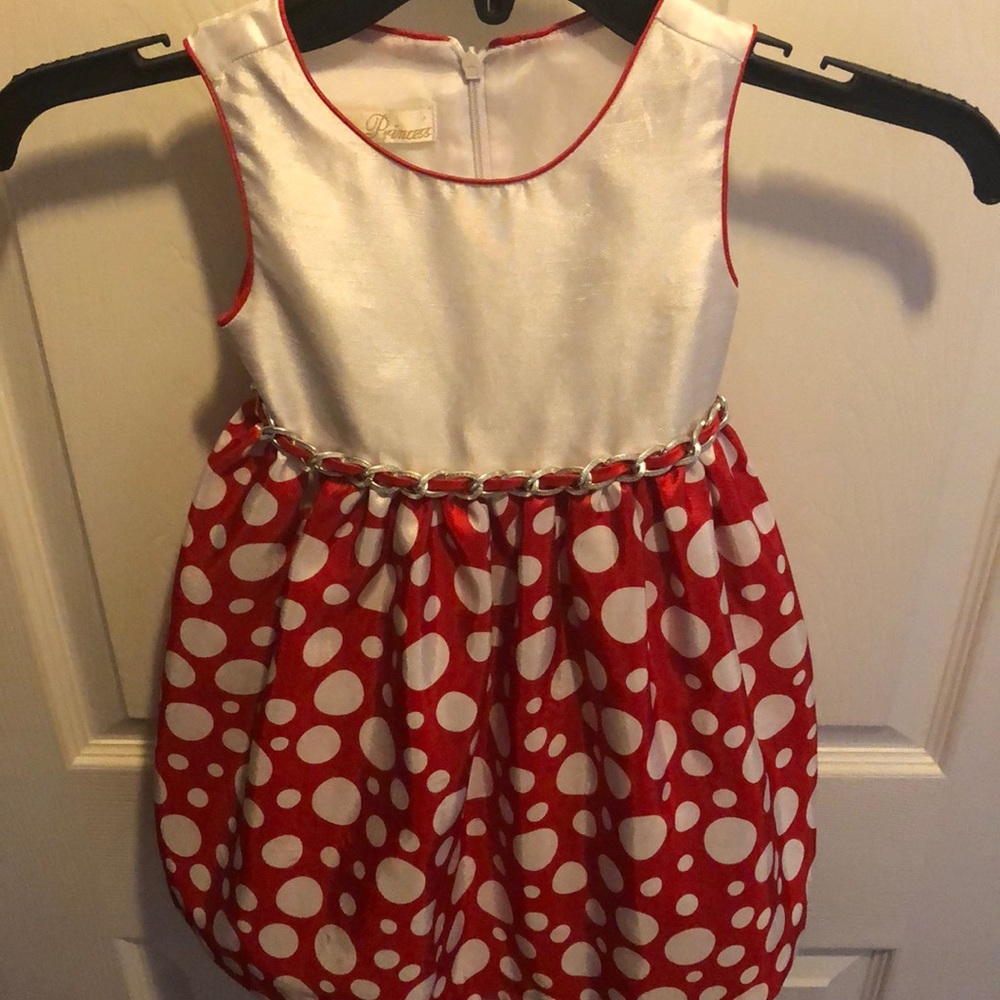 American Princess White & Red Polka Dot Dress 3T